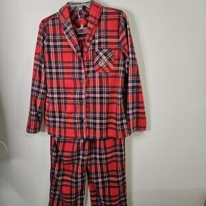 Lauren Ralph Lauren Womens M Red Plaid Pajama Set Sleepwear Crown crest Flannel